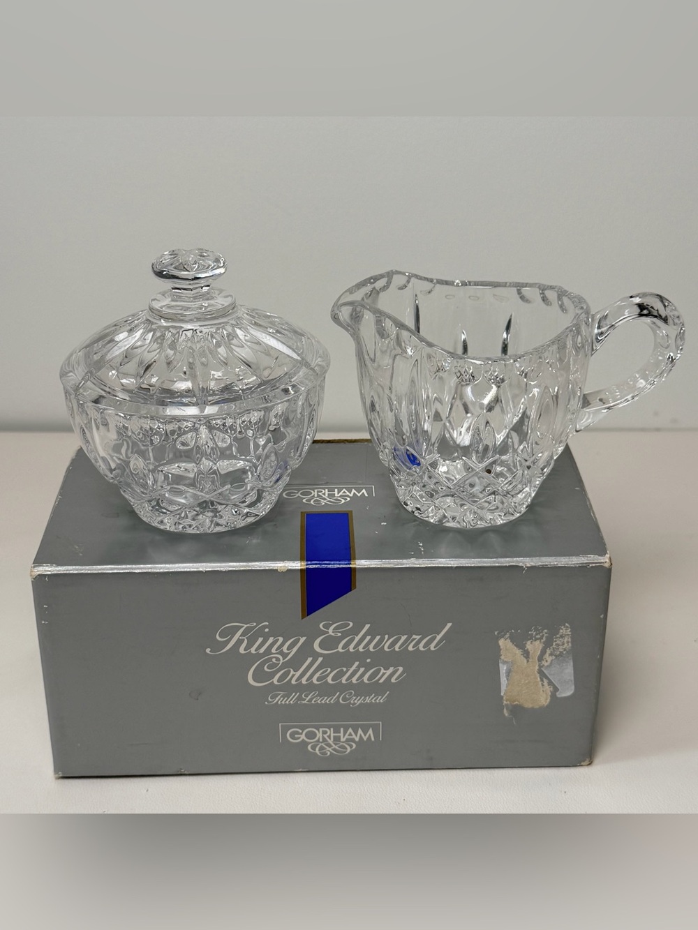Vintage Gorham King Edward Full Lead Crystal Sugar Bowl and Creamer set